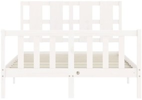 vidaXL Πλαίσιο Κρεβατιού με Κεφαλάρι Λευκό Μασίφ Ξύλο Small Double