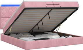 vidaXL Κρεβάτι Ottoman με Στρώμα και LED Ροζ 200 x 200 cm Βελούδο
