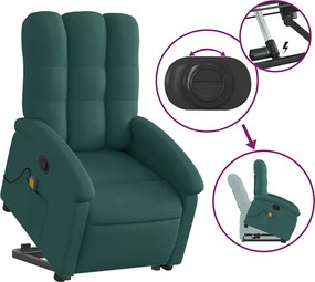 vidaXL Πολυθρόνα Μασάζ Ανακλινόμενη με Ανύψωση Σκούρο Πράσινη Υφασμ.