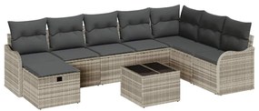 vidaXL Σετ Καναπέ Κήπου με μαξιλάρι 9 pcs Ανοιχτό γκρι Πολυ ράταν