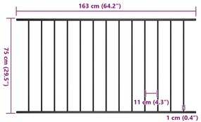 vidaXL Πάνελ Περίφραξης Μαύρο από Ατσάλι με Ηλεκτροστατική Βαφή 1,63x0,75 μ.