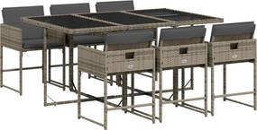 vidaXL Σετ Τραπεζαρίας Κήπου 7 τεμ. Γκρι Συνθ. Ρατάν με Μαξιλάρια