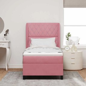 vidaXL Κρεβάτι με ελατήρια με στρώμα Ροζ 190 x 90 cm Βελούδο