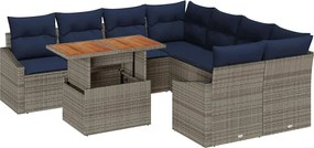vidaXL Σετ Καναπέ Κήπου με αποθήκευση 9 pcs Γκρι Πολυ ράταν