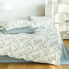 Παπλωματοθήκη Crysta (Σετ 3τμχ) Ecru-Green Ρυθμός Queen Size 220x250cm 100% Βαμβακοσατέν