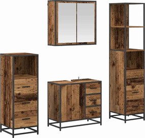 vidaXL Σετ Επίπλων Μπάνιου με ράφι 4 pcs Παλιό Ξύλο Επεξεργασμένο ξύλο