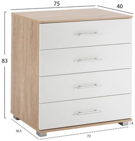 Συρταριέρα Briana με 4 Συρτάρια Sonama - Λευκό 75x40x83Υ εκ. 75x40x83 εκ.
