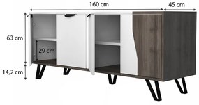 Μπουφές Jasmine Megapap χρώμα λευκό - καρυδί 160x45x78εκ.