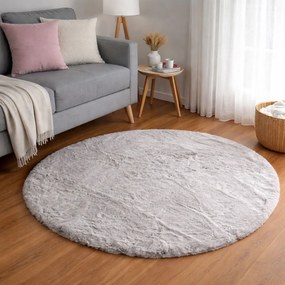 Στρογγυλό Xαλί Γούνινο (Φ100) Ravelia Fluffy Light Grey