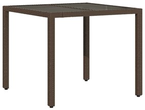 vidaXL Τραπέζι Κήπου με Γυάλινη Επιφάνεια Καφέ 90x90x75 εκ Συνθ. Ρατάν