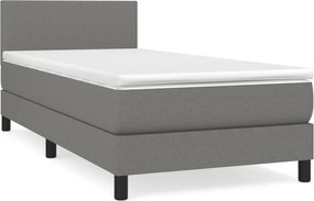 vidaXL Κρεβάτι Boxspring με Στρώμα Σκούρο Γκρι 90x190 εκ. Υφασμάτινο