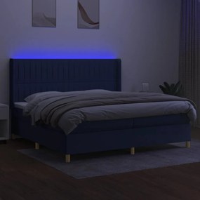 vidaXL Κρεβάτι Boxspring με Στρώμα & LED Μπλε 200x200 εκ. Υφασμάτινο