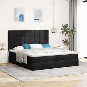 VidaXL Οθωμανικό κρεβάτι με στρώματα & LEDs Μαύρο 200x200cm ύφασμα