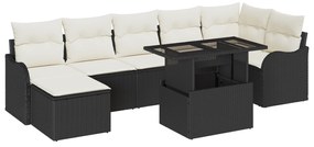 vidaXL Σετ 8 τεμαχίων καναπέ κήπου με μαξιλάρια Μαύρο Poly Rattan