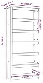Βιβλιοθήκη 80 x 35 x 183 εκ. από Μασίφ Ξύλο Πεύκου - Καφέ
