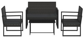 vidaXL Σαλόνι Κήπου Σετ 4 Τεμαχίων Μαύρο Συνθετικό Ρατάν με Μαξιλάρια