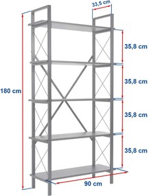 Βιβλιοθήκη Ξύλο Μαύρο / Μαύρο ELYSIAN 90x33,5x180