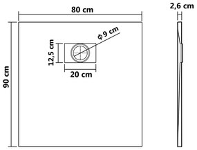 vidaXL Βάση Ντουζιέρας Μαύρη 90 x 80 εκ. από SMC