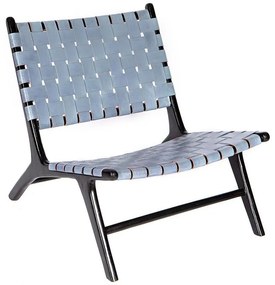 Supergreens Καρέκλα Lounge Δερμάτινη Πλεκτή Teak Γκρι 81x65x72 εκ.