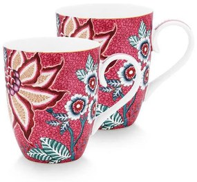 ΣΕΤ ΜΕΓΑΛΕΣ ΚΟΥΠΕΣ ΜΕ ΧΕΡΟΥΛΙ 350ml 2 ΤΕΜ. PIP STUDIO - FLOWER FESTIVAL DARK PINK