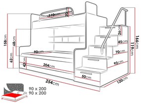 Κουκέτα Nashville A112, Δύο ορόφων, Γκρι, 90x200, Ινοσανίδες μέσης πυκνότητας, Πλαστικοποιημένη μοριοσανίδα, 120x254x166cm, 190 kg | Epipla1.gr