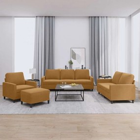 vidaXL Πολυθρόνες Σετ 4 Τεμαχίων Καφέ από Βελούδο με Μαξιλάρια