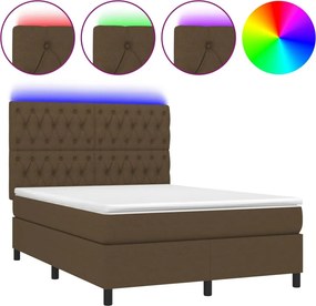 vidaXL Κρεβάτι Boxspring με Στρώμα &amp; LED Σκ.Καφέ 140x200 εκ Υφασμάτινο