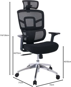 BF8400 Πολυθρόνα Γραφείου Διευθυντή, Mesh - Ύφασμα Μαύρο, Βάση Αλουμίνιο   1τμχ