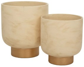 Κασπώ Με Βάση (Σετ 2Τμχ) 88051 32x32x36/27x27x30cm Ecru-Gold Πηλός