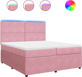 vidaXL Κρεβάτι Boxspring με Στρώμα Ροζ 200x200 εκ. Βελούδινο