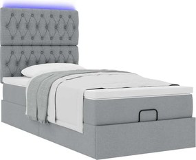 vidaXL Οθωμανικό κρεβάτι με στρώμα &amp; LEDs Ανοιχτό γκρι Ύφασμα
