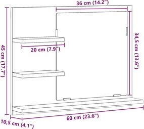vidaXL Καθρέφτης Μπάνιου Λευκός 60 x 10,5 x 45 εκ. Επεξ. Ξύλο