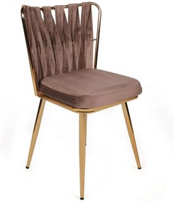Καρέκλα Kusakli (Σετ 4Τμχ) 974NMB1605 43x43x82cm Brown-Gold Βελούδο, Μέταλλο