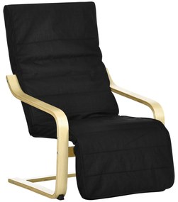 HOMCOM Πολυθρόνα Relax, Ξαπλώστρα, Ρυθμιζόμενο Υποπόδιο, Μαξιλάρι, Ξύλο+Μαύρο, 66,5 x 94 x 100cm