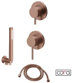 Cora Cosmo Μίκτης εντοιχισμού με εκτροπέα 2/3 εξόδων &amp; Επίτοιχη παροχή νερού, με τηλέφωνο &amp; σπιράλ 1,5μ PVD Rose Gold Brushed