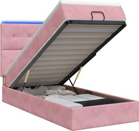 vidaXL Κρεβάτι Ottoman με Στρώμα και LED Ροζ 100 x 200 cm Βελούδο