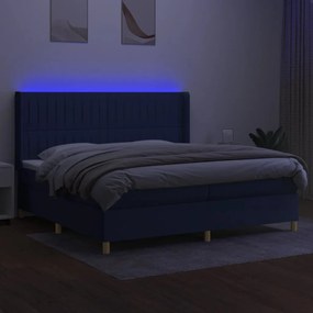 vidaXL Κρεβάτι Boxspring με Στρώμα &amp; LED Μπλε 200x200 εκ. Υφασμάτινο
