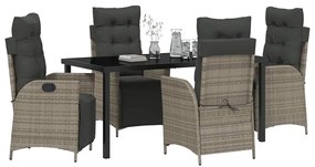 vidaXL Σέτ φαγητού για κήπο 5 pcs Γκρι Πολυ ράταν