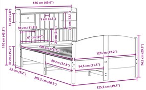 Κρεβάτι Βιβλιοθήκη Χωρίς Στρώμα 120x200 εκ Μασίφ Ξύλο Πεύκου - Καφέ