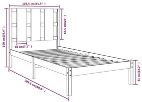 vidaXL Πλαίσιο Κρεβατιού Μαύρο 100 x 200 εκ. από Μασίφ Ξύλο Πεύκου