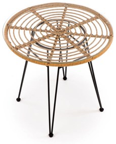 Τραπέζι εξωτερικού χώρου Houston 1369, Επεξεργασμένο γυαλί, 76cm, 15 kg, Μαύρο, Ανοιχτό καφέ, Μέταλλο, Πλαστικό ψάθινο | Epipla1.gr