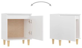 vidaXL Κομοδίνo Λευκό 40 x 30 x 50 εκ. με Μασίφ Ξύλινα Πόδια