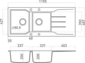 Sanitec Ultra Granite 801 (116x50) - Γρανιτένιος νεροχύτης - Ocra