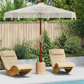 vidaXL Ομπρέλα ηλίου Κρεμ (250-255) x 250 εκ Βαμβάκι και συμπαγές ξύλο