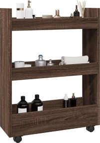 vidaXL Τρόλεϊ Αποθήκευσης Στενό 3 Επιπέδων Καφέ Δρυς Επεξ. Ξύλο