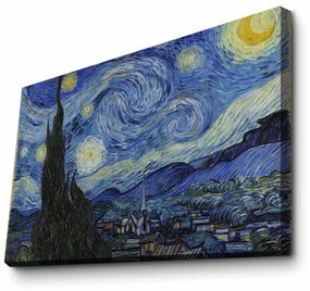 Διακοσμητικός πίνακας Wallxpert 978VNC1174, Starry Night by Vincent Van Gogh, 45x70 cm, Μπλε