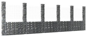 Συρματοκιβώτιο σε U Σχήμα με 6 Στύλους 620x20x200 εκ. Σιδερένιο - Ασήμι