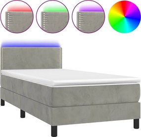 vidaXL Κρεβάτι Boxspring με Στρώμα &amp; LED Αν.Γκρι 80x200 εκ. Βελούδινο