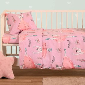 Φανελένια Σεντόνια Κούνιας (Σετ) Melinen Winter Line Ballet Pink Ροζ Χωρίς Λάστιχο 120x170