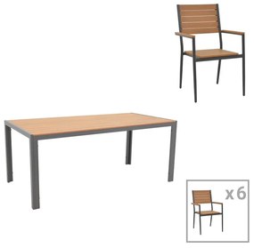 Dining table Nares-Vitality B set of 7 anthracite aluminum and plywood in natural color 180x90x72.5cm 180x90x72.5 εκ.